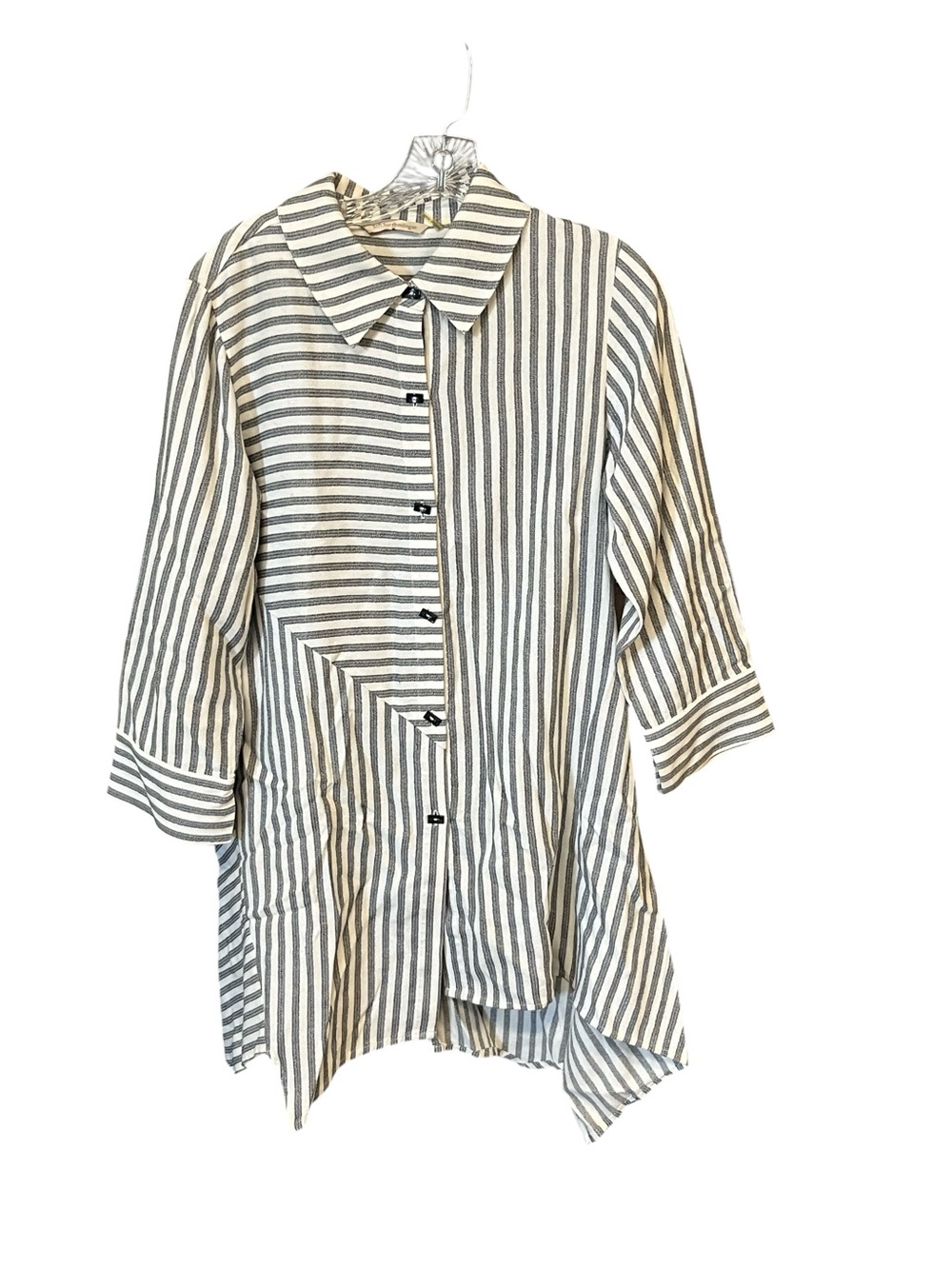 Soft Surroundings Tunic Top Women’s S Gray White Striped Asymmetrical Boho